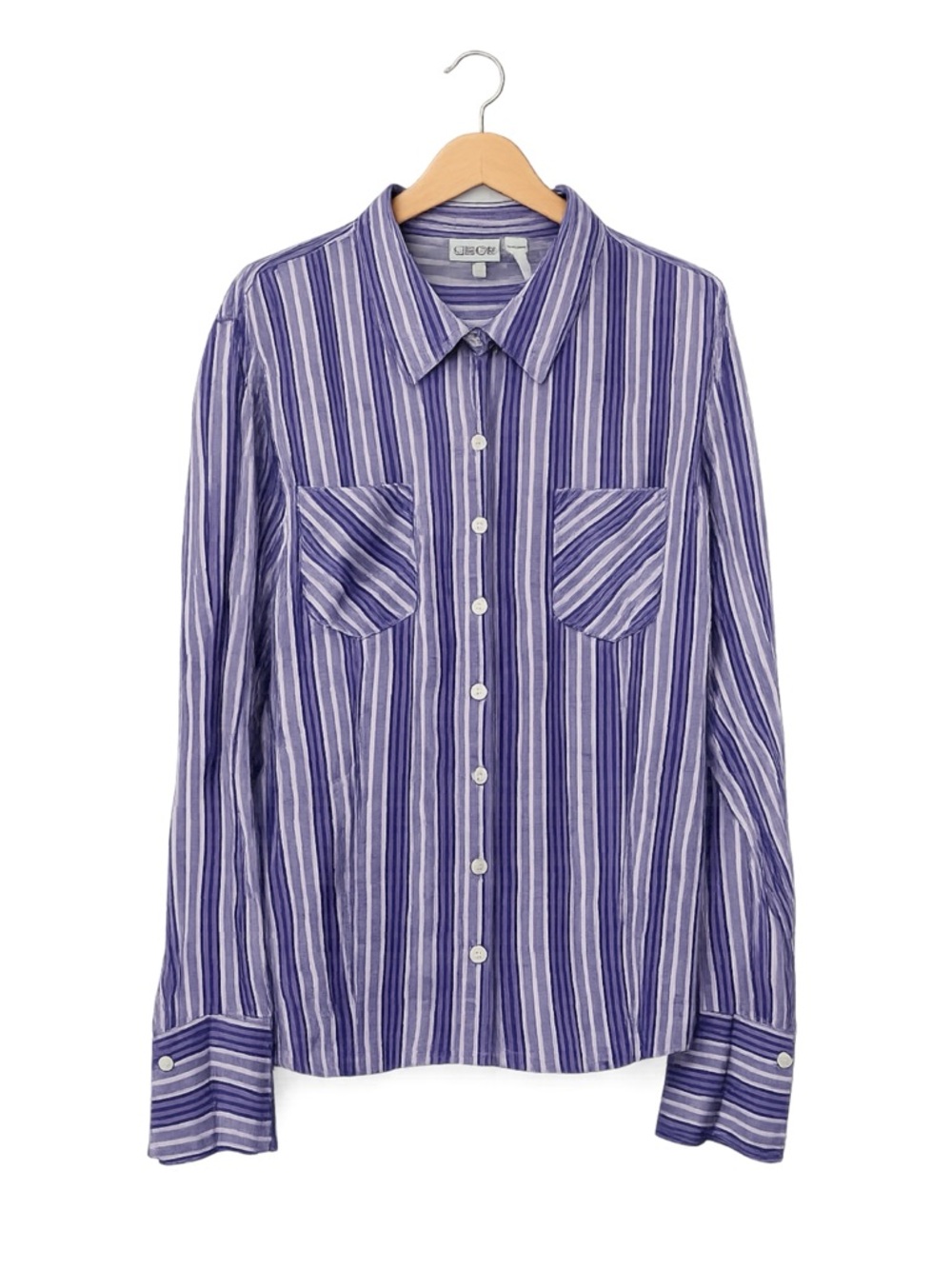 Chicos Womens Silk Linen Button Up Stripped Top XL Mature Office Career Business